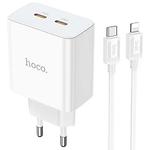Изображение Сетевое ЗУ Hoco C108A Leader White (6931474784445) 2* USB-C , PD 35W + кабель Lightning Фото Сетевое ЗУ Hoco C108A Leader White (6931474784445) 2* USB-C , PD 35W + кабель Lightning