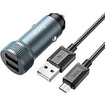 Изображение Автомобильное ЗУ Hoco Z49 Gray (6931474795656) 2*USB-A,12W + кабель Micro-USB Фото Автомобильное ЗУ Hoco Z49 Gray (6931474795656) 2*USB-A,12W + кабель Micro-USB