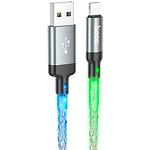 Фото Кабель HOCO U112 Gray (6931474788801) USB/Lightning, 1м, 2.4A, RGB Led, ПВХ+aluminium