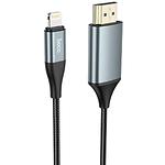 Переходник HOCO UA15 Metal Gray Lightning --> HDMI, 2м кабель - фото