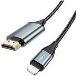 Фото Переходник HOCO UA15 Metal Gray (6931474750365) Lightning --> HDMI, 2м кабель #1