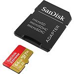 Фото microSD XC 64Gb SanDisk Extreme C10 UHS-I U3 V30 (SDSQXAH-064G-GN6MA) с SD переходником,  R160/W60