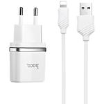 Фото Сетевое ЗУ Hoco C12 Smart dual White (6957531047766) , 2*USB-A, 2.4А + Cable Lightning