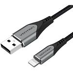 Кабель Vention (LABHF) 1м, USB 2.0 AM/Lightning, 2.4A, Black + Gray Aluminum Alloy - фото