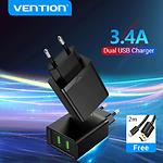 Изображение Сетевое ЗУ Vention (FBAB0-EU) 2 * USB-A, 3.5A, PD18W+QC3.0, Black Фото Сетевое ЗУ Vention (FBAB0-EU) 2 * USB-A, 3.5A, PD18W+QC3.0, Black