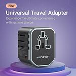 Изображение Сетевое ЗУ Vention (FJCB0) Universal Travel, 2*USB-A + USB-C, 3A, PD20W+QC3.0, Black #2 Фото Сетевое ЗУ Vention (FJCB0) Universal Travel, 2*USB-A + USB-C, 3A, PD20W+QC3.0, Black #2