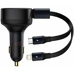 Изображение Автомобильное ЗУ Baseus CGTX000001 Black, Enjoyment Retractable Type-C+Lightning,30W #4 Фото Автомобильное ЗУ Baseus CGTX000001 Black, Enjoyment Retractable Type-C+Lightning,30W #4