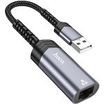 Адаптер HOCO UA26 Metal Gray (6942007611954) USB-A  --> LAN Ethernet 10/100 Мб/с RJ-45 - фото