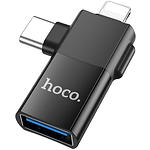 Переходник HOCO UA17 Black (6942007602303) 2-in-1 Type-C+Lightning male/USB-A female USB2.0 - фото