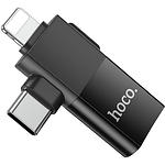 Фото Переходник HOCO UA17 Black (6942007602303) 2-in-1 Type-C+Lightning male/USB-A female USB2.0 #1