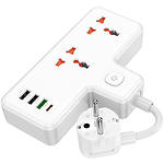 Фото Фильтр-удлинитель сетевой HOCO AC12A Reise 0.1m White, 2-розетки, CHARGER 3*USB-A, USB-C, QC3.0, 30W #3