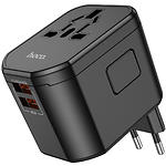 Сетевое ЗУ Hoco AC15 Walker Black (6942007607773) Type-C + 2* USB-A, 3А,QC, Universal Travel Adapter - фото