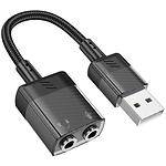 Изображение Sound Card HOCO LS37 Spirit 2-in-1 USB black, стерео, 2* 3.5mm наушники+микрофон Фото Sound Card HOCO LS37 Spirit 2-in-1 USB black, стерео, 2* 3.5mm наушники+микрофон