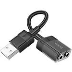 Изображение Sound Card HOCO LS37 Spirit 2-in-1 USB black, стерео, 2* 3.5mm наушники+микрофон #2 Фото Sound Card HOCO LS37 Spirit 2-in-1 USB black, стерео, 2* 3.5mm наушники+микрофон #2