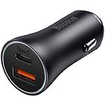 Автомобільний зарядний пристрій Baseus CGJM000113 Grey, Golden Contactor Max Dual USB-A+Type-C, 60W - фото