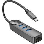 Концентратор HUB USB 3.1 Borofone DH6 (6941991104312) Type-C --> Giga RJ45 + 3* USB3.0-A,0.2м кабель - фото