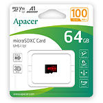 Изображение microSD XC 64Gb Apacer Class10 UHS-I V10 A1 (AP64GMCSX10UB-RA) без переходника, R100MB/s #1 Фото microSD XC 64Gb Apacer Class10 UHS-I V10 A1 (AP64GMCSX10UB-RA) без переходника, R100MB/s #1