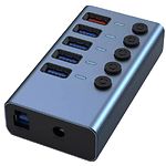 Концентратор HUB USB 3.0 Dynamode DM-UH-P405-G Grey, USB-A -> 4*USB3.0 Data + USB3.0 QC, БП 2.5А/12В - фото