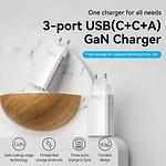Изображение Сетевое ЗУ Vention (FEDW0-EU) USB-A + 2*USB-C, GaN, PD 65W, QC, White #6 Фото Сетевое ЗУ Vention (FEDW0-EU) USB-A + 2*USB-C, GaN, PD 65W, QC, White #6