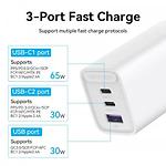 Изображение Сетевое ЗУ Vention (FEDW0-EU) USB-A + 2*USB-C, GaN, PD 65W, QC, White #7 Фото Сетевое ЗУ Vention (FEDW0-EU) USB-A + 2*USB-C, GaN, PD 65W, QC, White #7