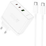 Сетевое ЗУ BOROFONE BN11 White (6941991103780) 1*USB-A + 2*USB-C, QC3.0, PD 100W + Cable Type-C - фото