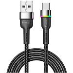 Кабель ESSAGER Colorful LED Black (EXCT-XCDA01) USB-A/Type-C, 2м, 3A, Alu + Nelon - фото