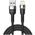 Кабель ESSAGER Colorful LED Black (EXCL-XCDA01) USB-A/Lightning, 2м, 2.4A - фото