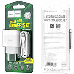 Изображение Сетевое ЗУ Hoco C73A Glorious dual White (6931474713056) , 2*USB-A, 2.4А + Cable Lightning #1 Фото Сетевое ЗУ Hoco C73A Glorious dual White (6931474713056) , 2*USB-A, 2.4А + Cable Lightning #1