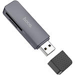 Картридер Hoco HB45 Spirit 2-in-1 USB2.0 Metal Gray (6942007620499) SD/microSD - фото