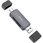 Картридер Hoco HB45 Spirit 2-in-1 USB2.0/Type-C Metal Gray (6942007620512) SD/microSD - фото