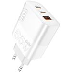 Фото Сетевое ЗУ WUW-C199 (6972573336715) USB-A + 2*USB-C, GaN, 18W QC3.0, PD 65W, White