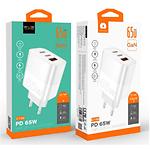 Фото Сетевое ЗУ WUW-C199 (6972573336715) USB-A + 2*USB-C, GaN, 18W QC3.0, PD 65W, White #1