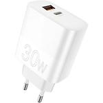 Фото Сетевое ЗУ WUW-C208 (6972573333417) USB-A + USB-C, 2.1A, 18W QC3.0, PD 30W, White