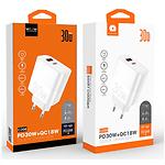 Фото Сетевое ЗУ WUW-C208 (6972573333417) USB-A + USB-C, 2.1A, 18W QC3.0, PD 30W, White #1