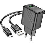 Фото Сетевое ЗУ Hoco CS21A Black (6942007609890) USB-A, QC3.0, 18W + Cable micro-USB