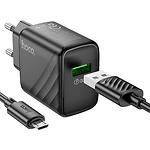 Фото Сетевое ЗУ Hoco CS21A Black (6942007609890) USB-A, QC3.0, 18W + Cable micro-USB #4