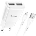 Фото Сетевое ЗУ Hoco C88A Star round dual White (6931474749512) 2*USB-A, 2.4А + Cable Lightning