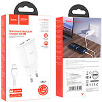 Фото Сетевое ЗУ Hoco C88A Star round dual White (6931474749512) 2*USB-A, 2.4А + Cable Lightning #1