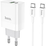 фото Мережевий ЗП Hoco C80A Rapido White (6931474740533) Type-A + Type-C, QC3.0, PD 20W + Cable Type-C