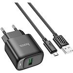 Изображение Сетевое ЗУ Hoco C140A Smart Black (6942007627801) 1*USB-A, QC3.0, 18W + Cable micro-USB Фото Сетевое ЗУ Hoco C140A Smart Black (6942007627801) 1*USB-A, QC3.0, 18W + Cable micro-USB