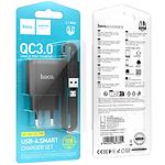 Изображение Сетевое ЗУ Hoco C140A Smart Black (6942007627801) 1*USB-A, QC3.0, 18W + Cable micro-USB #1 Фото Сетевое ЗУ Hoco C140A Smart Black (6942007627801) 1*USB-A, QC3.0, 18W + Cable micro-USB #1
