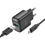 Изображение Сетевое ЗУ Hoco C140A Smart Black (6942007627801) 1*USB-A, QC3.0, 18W + Cable micro-USB #3 Фото Сетевое ЗУ Hoco C140A Smart Black (6942007627801) 1*USB-A, QC3.0, 18W + Cable micro-USB #3