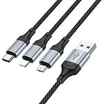 Кабель HOCO X102 Black (6942007608794) 3-in-1 USB/Lightning+Micro+Type-C, 1м, 2.4A, nylon/aluminum - фото