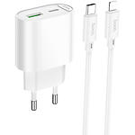 Фото Сетевое ЗУ Hoco C109A Fighter White (6942007656726) USB-A + USB-C, PD20W, QC3.0 + кабель Lightning