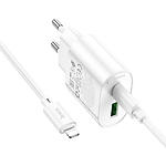 Фото Сетевое ЗУ Hoco C109A Fighter White (6942007656726) USB-A + USB-C, PD20W, QC3.0 + кабель Lightning #3