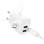 Фото Мережевий ЗП Hoco C141A Smart White (6942007627894) 2*USB-A, 2.1A, 5V + Cable micro-USB #2