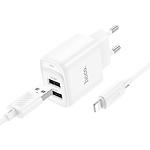 Зображення Мережевий ЗП Hoco C141A Smart White (6942007627870) 2*USB-A, 2.1A, 5V + Cable Lightning Фото Мережевий ЗП Hoco C141A Smart White (6942007627870) 2*USB-A, 2.1A, 5V + Cable Lightning