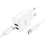 фото Мережевий ЗП Hoco C141A Smart White (6942007627917) 2*USB-A, 2.1A, 5V + Cable Type-C