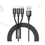 Фото Кабель Baseus CAMLL-SU01 Rapid 3-in-1 USB/Dual Lightning+Micro, 1.2м, Black 3A