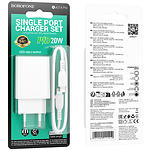 Фото Мережевий ЗП BOROFONE BA21A Pro White (6941991111419) 1*USB-C, QC, PD 20W, Cable Lightning #1